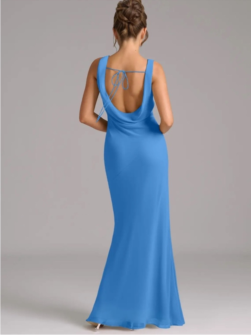 NWT Azazie Rylina Mermaid Pleated Chiffon Dress Blue Jay 4
